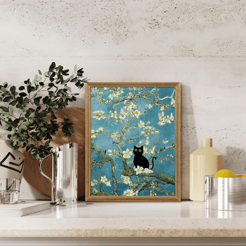 Monet’s "Water Lilies with Black Cat" – Premium Framed Vintage Canvas