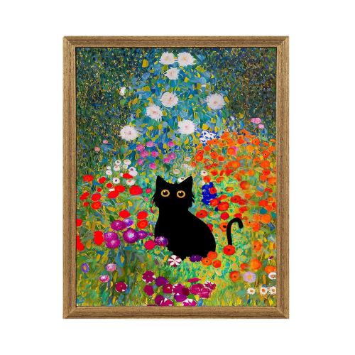 Monet’s "Water Lilies with Black Cat" – Premium Framed Vintage Canvas