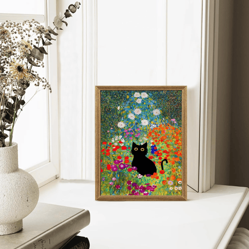 Monet’s "Water Lilies with Black Cat" – Premium Framed Vintage Canvas