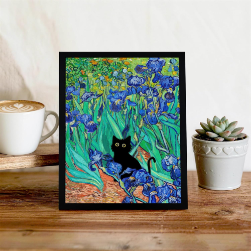 Monet’s "Water Lilies with Black Cat" – Premium Framed Vintage Canvas