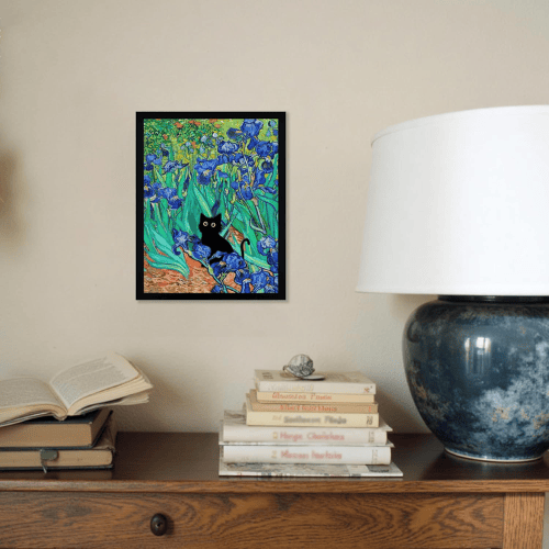 Monet’s "Water Lilies with Black Cat" – Premium Framed Vintage Canvas