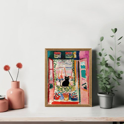 Monet’s "Water Lilies with Black Cat" – Premium Framed Vintage Canvas