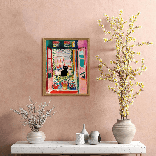 Monet’s "Water Lilies with Black Cat" – Premium Framed Vintage Canvas