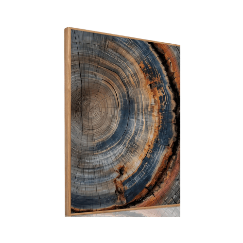 Vintage Colorful "Growth Ring" Framed Canvas – Modern Minimalist Wood Stump Painting