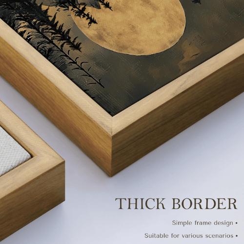 Autumn "Midnight Pine" Framed Canvas – Full Moon & Wildflower Forest