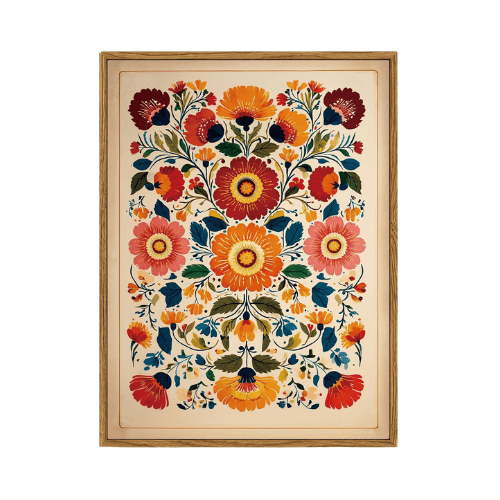 Symmetrical "Boho Bloom" Framed Canvas – Vintage Still Life Floral Wall Art