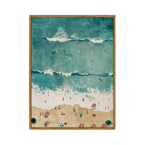 Modern "Aerial Azure" Framed Canvas – Tropical Seaside Wave Print