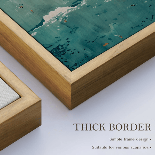 Modern "Aerial Azure" Framed Canvas – Tropical Seaside Wave Print