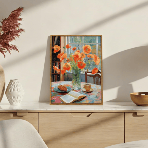 Vintage "Poppy & Prose" Framed Canvas