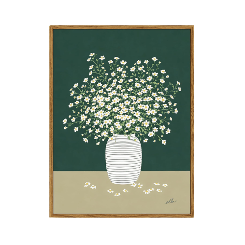 Minimalist "Fresh Daisy" Framed Canvas – Modern Green Botanical Still Life