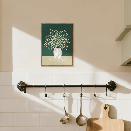 Minimalist "Fresh Daisy" Framed Canvas – Modern Green Botanical Still Life