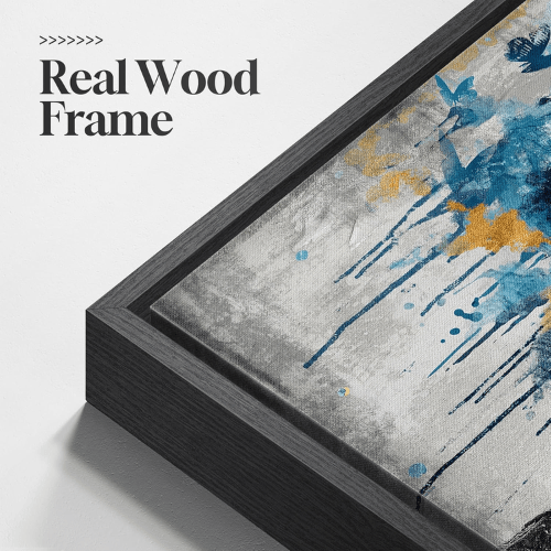 Modern "Golden Metamorphosis" Tree of Life – Abstract Blue & Gold Framed Canvas