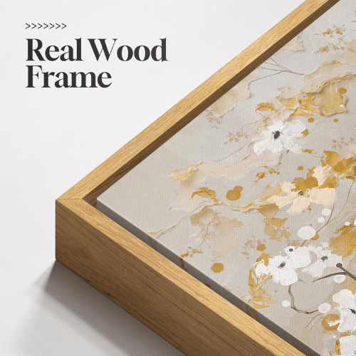 Modern "Golden Teak" Tree of Life – Neutral Gray & White Framed Canvas