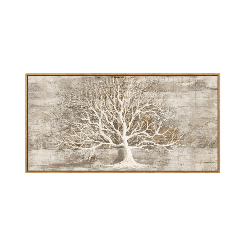 Modern "Washed Willow" Tree of Life – Neutral Beige & Gray Framed Canvas