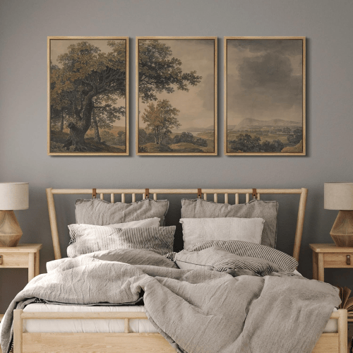 Vintage "Mountain & Meadow" 3-Piece Framed Set – Rustic Illustrated Nature Landscapes