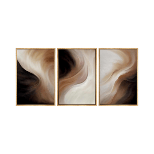 Abstract "Fluid Earth" 3-Piece Framed Set – Neutral Brown & Beige Organic Illustrations