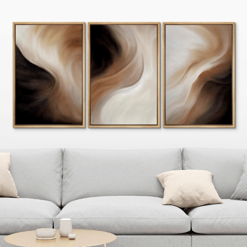 Abstract "Fluid Earth" 3-Piece Framed Set – Neutral Brown & Beige Organic Illustrations