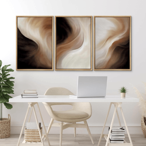 Abstract "Fluid Earth" 3-Piece Framed Set – Neutral Brown & Beige Organic Illustrations