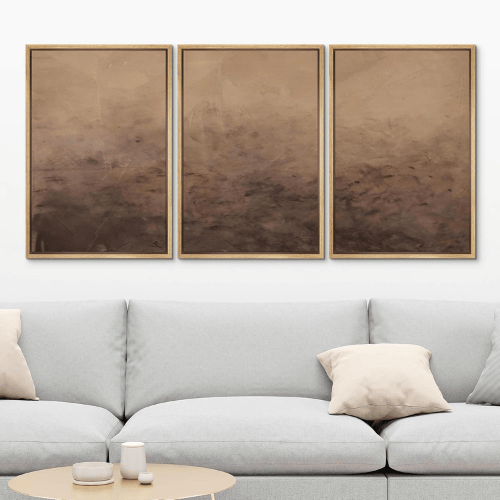 Abstract "Earthy Minimal" 3-Piece Framed Set – Neutral Brown & Terracotta Organic Illustrations