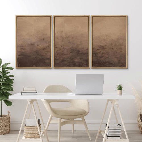 Abstract "Earthy Minimal" 3-Piece Framed Set – Neutral Brown & Terracotta Organic Illustrations
