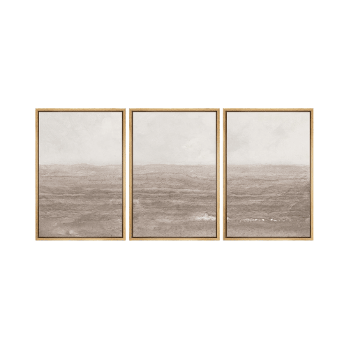 Modern "Ethereal Tides" 3-Piece Framed Set – Neutral Textured Seascape Illustrations
