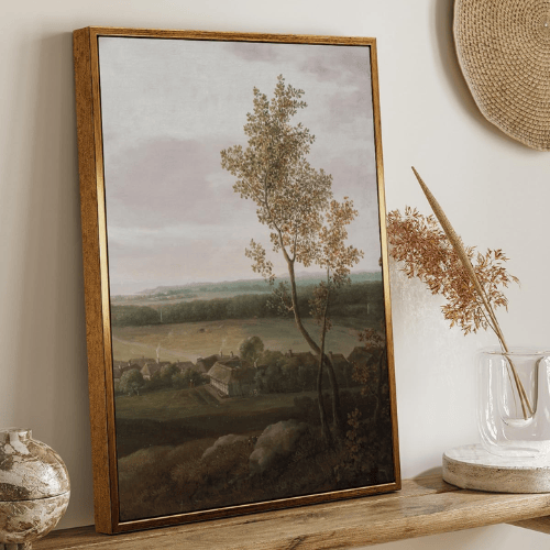 Modern "Jægerspris Countryside" Canvas – Vintage Danish Village & Nature Landscape