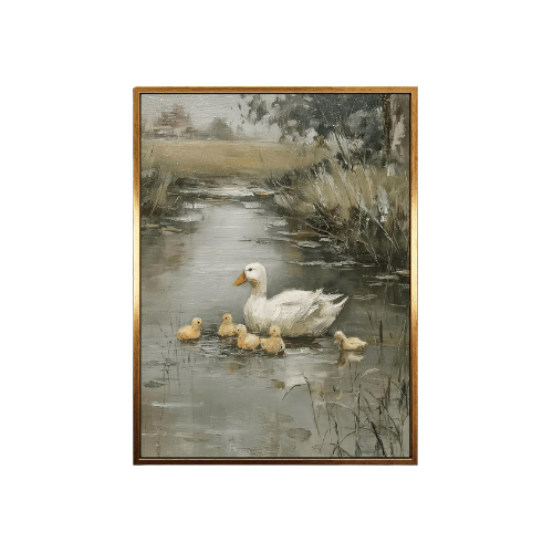 Modern "Mother’s Pride" Duck Family Canvas – Vintage Wildlife Oil Painting