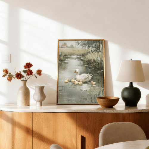 Modern "Mother’s Pride" Duck Family Canvas – Vintage Wildlife Oil Painting
