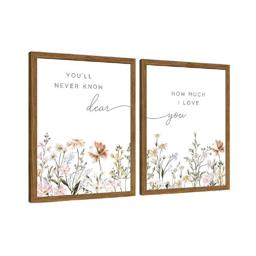 Modern "Eternal Love" Wildflower Canvas Set – Boho Floral Nursery Decor & Sentiment Verse