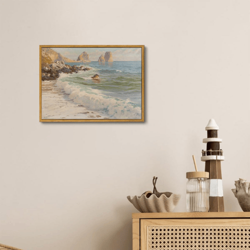 Modern "Azure Horizon" Coastal Canvas – Vintage Beach & Ocean Scenery