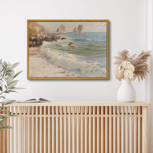 Modern "Azure Horizon" Coastal Canvas – Vintage Beach & Ocean Scenery