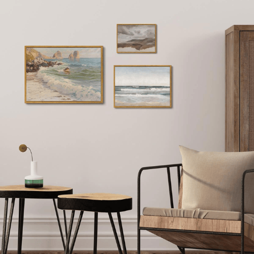 Modern "Azure Horizon" Coastal Canvas – Vintage Beach & Ocean Scenery