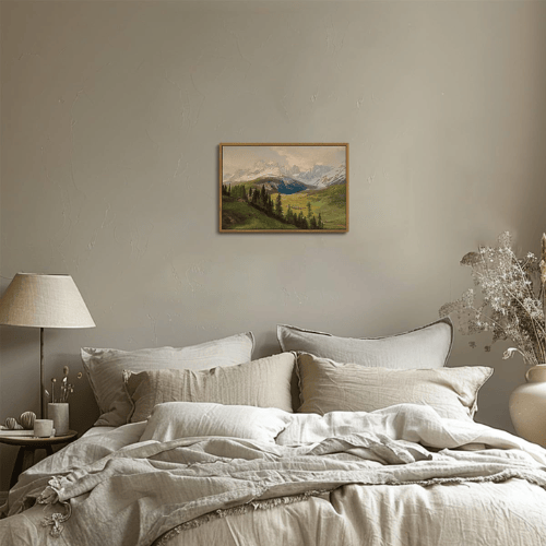Modern "Mountain Meadow" Canvas – Vintage Wildflower Valley & Forest Scenery