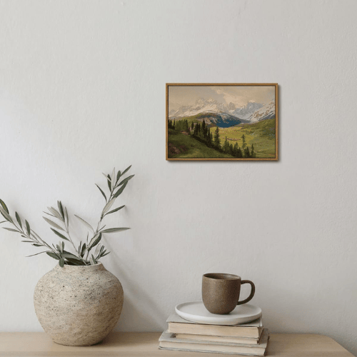 Modern "Mountain Meadow" Canvas – Vintage Wildflower Valley & Forest Scenery