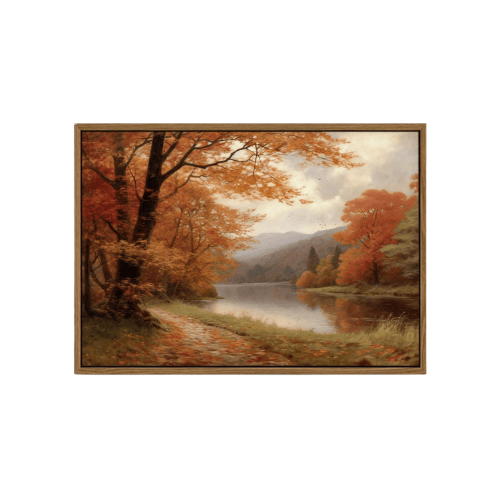 Modern "Amber Reflection" Canvas – Vintage Autumn Lake & Forest Scenery