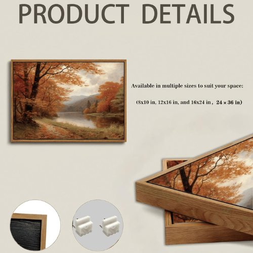 Modern "Amber Reflection" Canvas – Vintage Autumn Lake & Forest Scenery