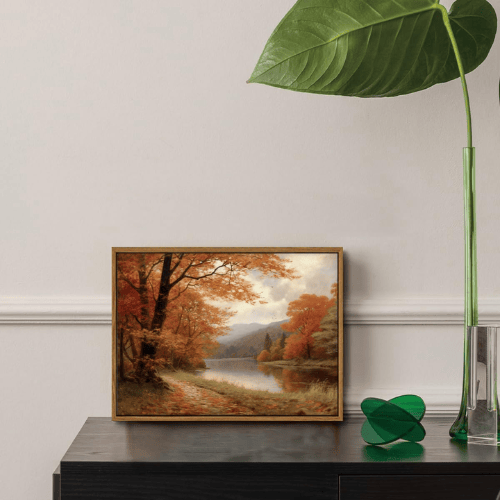 Modern "Amber Reflection" Canvas – Vintage Autumn Lake & Forest Scenery