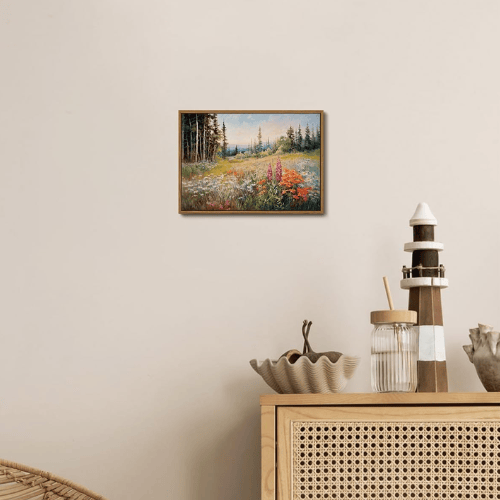 Modern "Prism Meadow" Canvas – Vintage Wildflower Field & Forest Scenery