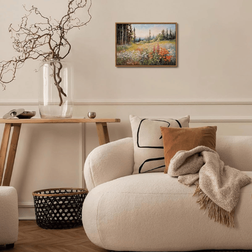 Modern "Prism Meadow" Canvas – Vintage Wildflower Field & Forest Scenery