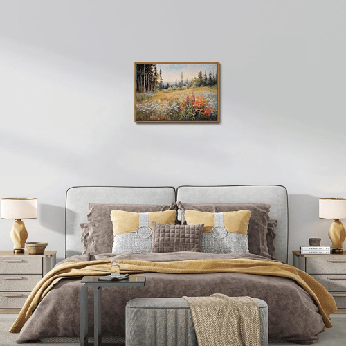 Modern "Prism Meadow" Canvas – Vintage Wildflower Field & Forest Scenery