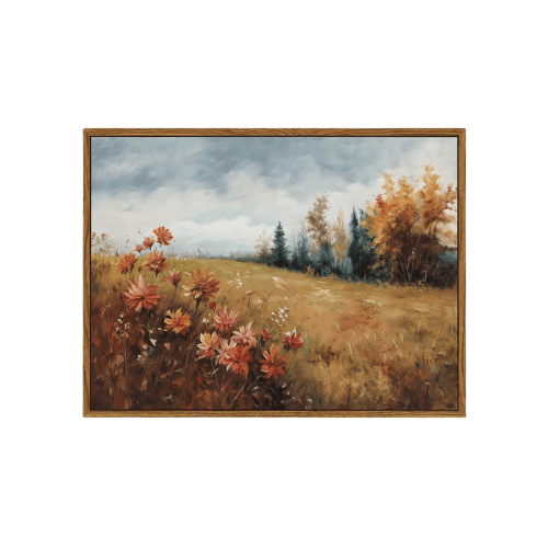 Modern "Golden Fields" Canvas – Vintage Autumn Wildflower & Forest Scenery