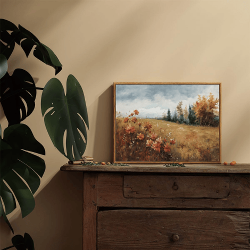 Modern "Golden Fields" Canvas – Vintage Autumn Wildflower & Forest Scenery