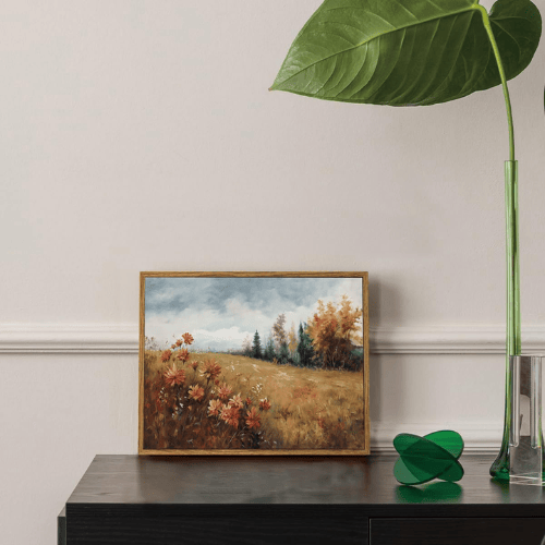 Modern "Golden Fields" Canvas – Vintage Autumn Wildflower & Forest Scenery