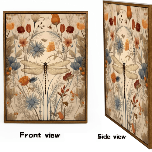Framed "Whimsical Dragonfly" Canvas Art – Vintage Botanical Floral Picture