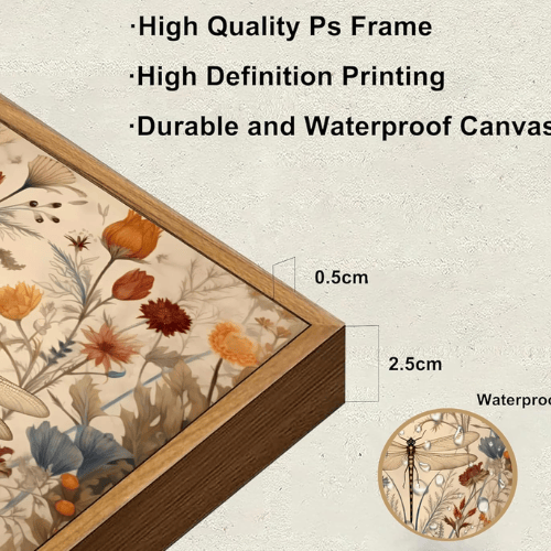 Framed "Whimsical Dragonfly" Canvas Art – Vintage Botanical Floral Picture